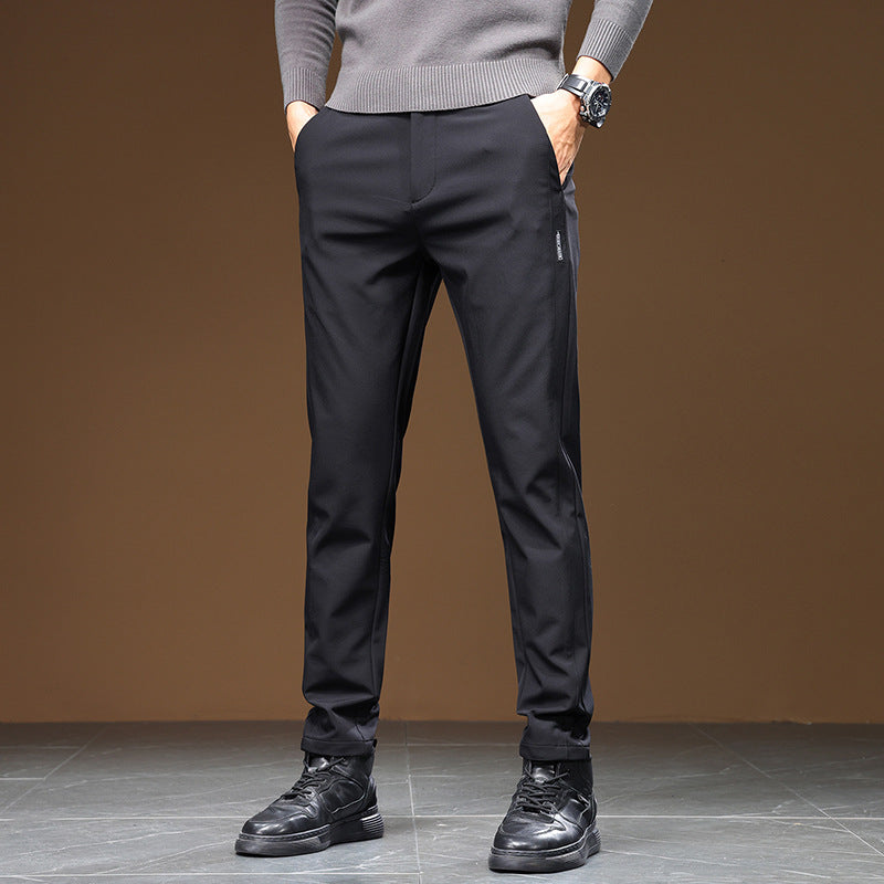 Men's Elegant Leisure Pants with Elastic Waistband and Side Zip Pockets Lisslune