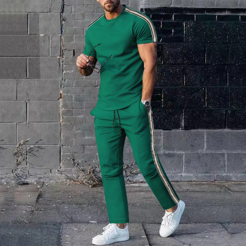 Men's sporty leisure set with high-quality material and fashionable stripes Lisslune