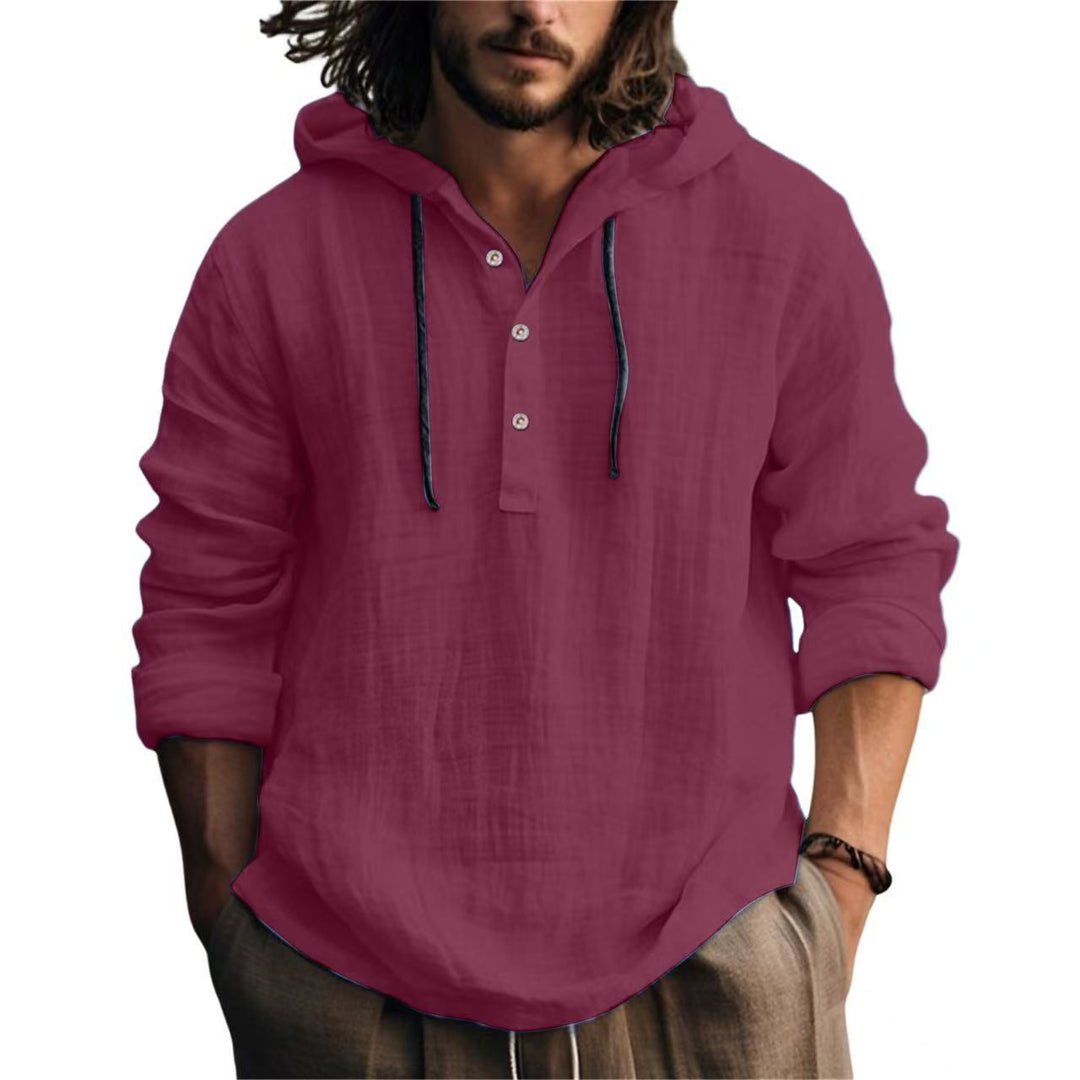 Men's casual hoodie with button placket and breathable fabric Lisslune