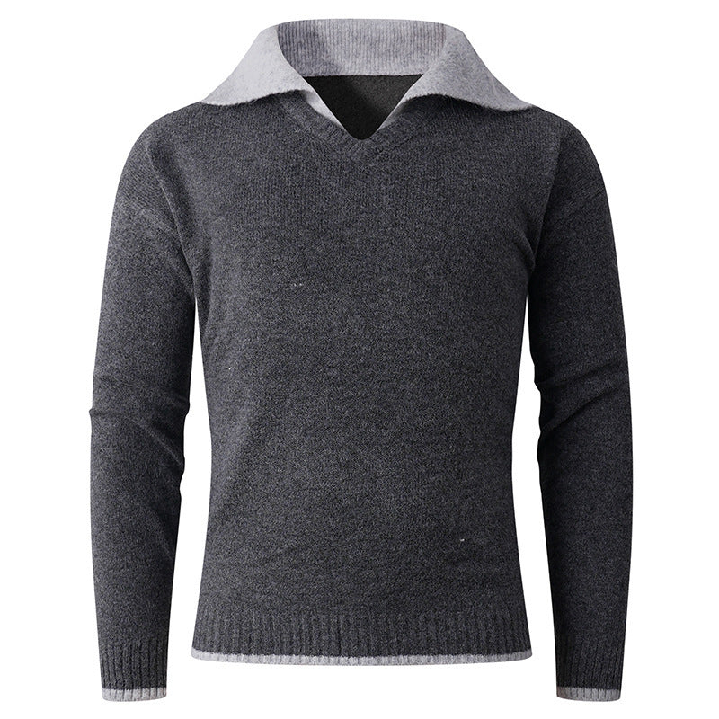 Men's elegant V-neck sweater with sliding shirt collar and high-quality texture Lisslune