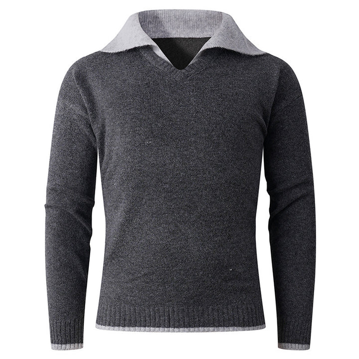 Men's elegant V-neck sweater with sliding shirt collar and high-quality texture Lisslune