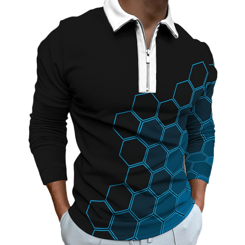 Men's polo shirt with modern honeycomb pattern and contrasting zipper Lisslune