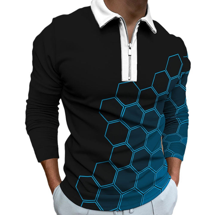 Men's polo shirt with modern honeycomb pattern and contrasting zipper Lisslune