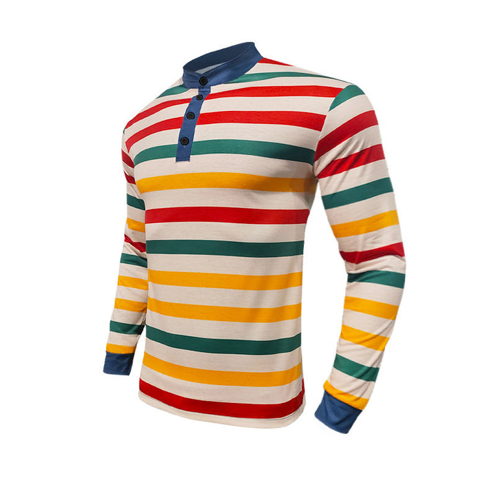 Men's long-sleeve shirt in an elegant striped look with a fashionable stand-up collar Lisslune