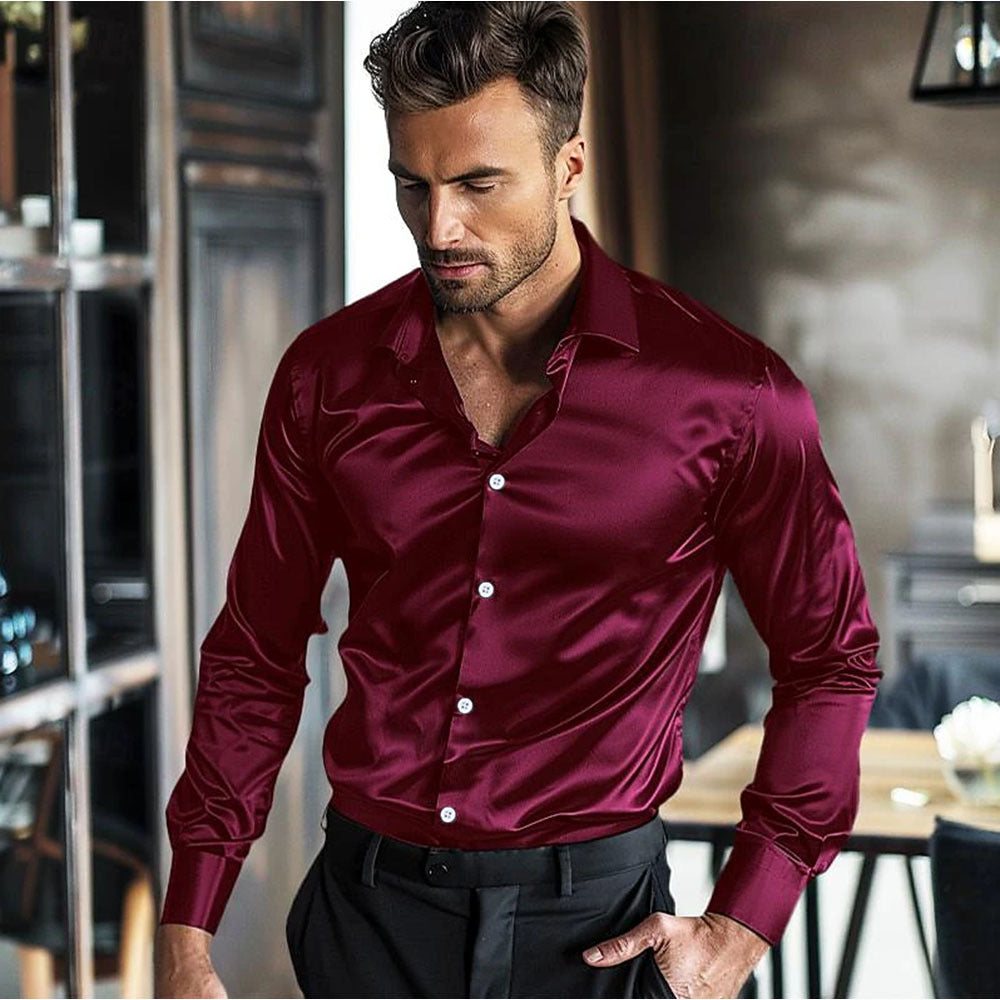 Men's elegant long sleeve shirt made of luxurious satin Lisslune