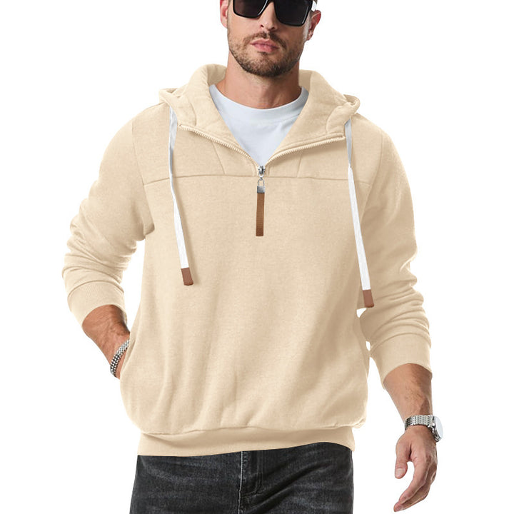 Men's sporty hooded pullover with half zipper and elastic hem Lisslune