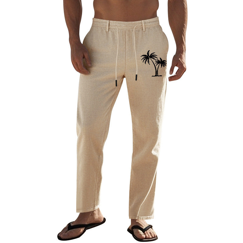 Men's casual leisure pants with elastic waistband and contrasting palm print Lisslune