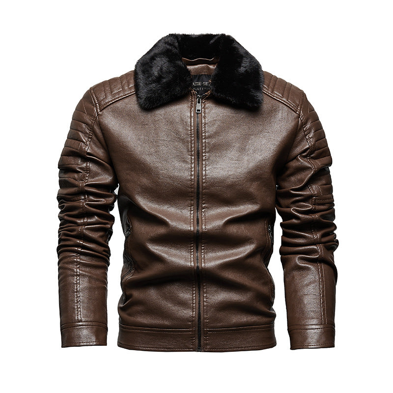 Men's Leather Jacket with Soft Collar and Textured Design Lisslune