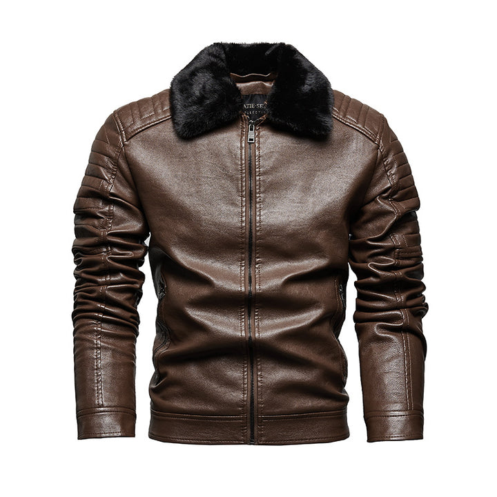 Men's Leather Jacket with Soft Collar and Textured Design Lisslune