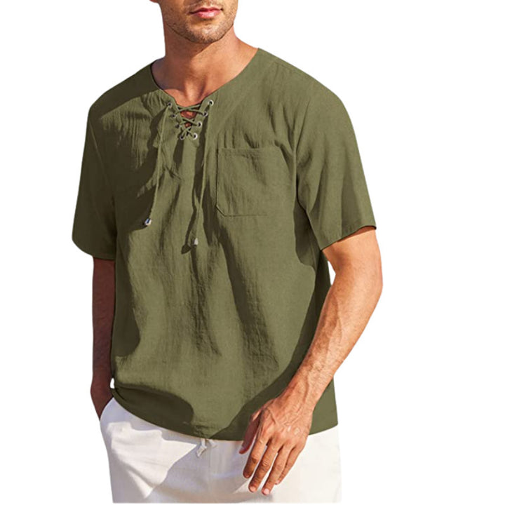 Men's short-sleeve shirt with modern lacing design and practical chest pocket Lisslune