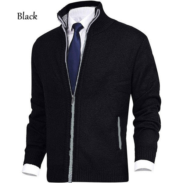 Men's cardigan with stand-up collar and innovative zipper Lisslune