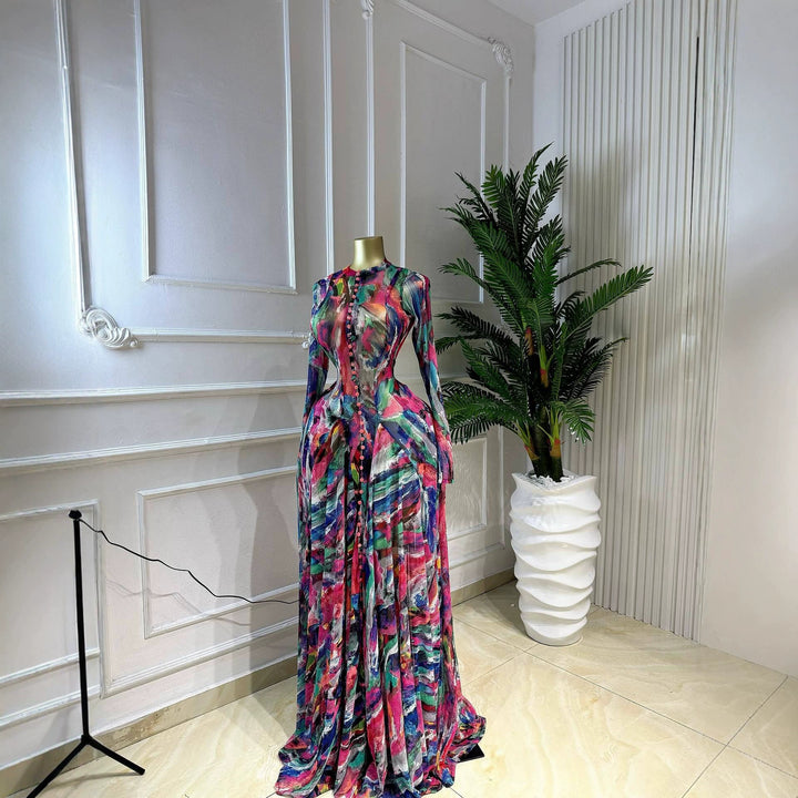 Women's Elegant Maxi Dress with Textured Graphic Design Lisslune