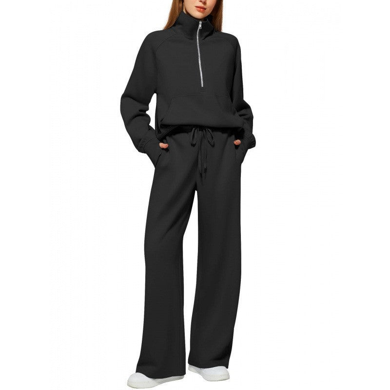 Women relaxed zip sweatshirt and wide-leg pants set Lisslune