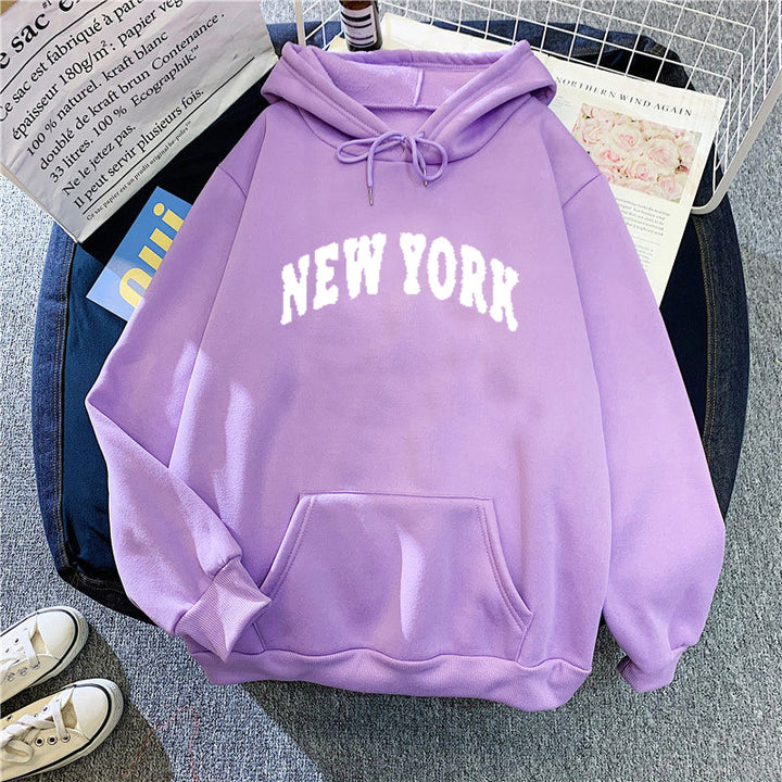 Women's Hooded Sweatshirt with Modern New York Lettering Lisslune