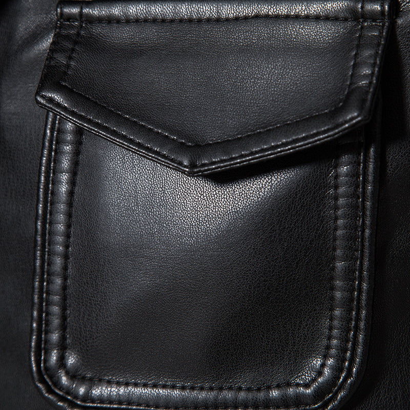 Men's fashionable synthetic leather jacket with practical pockets and modern cut Lisslune