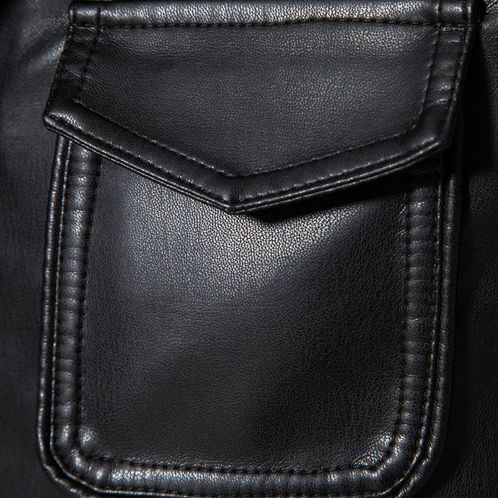 Men's fashionable synthetic leather jacket with practical pockets and modern cut Lisslune