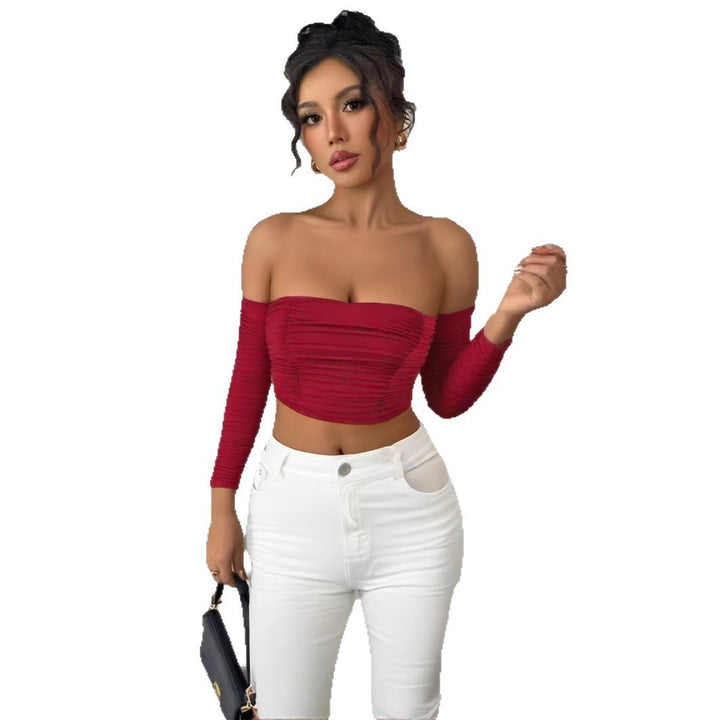 Damen Top mit schulterfreiem Design und raffinierter Raffung Lisslune
