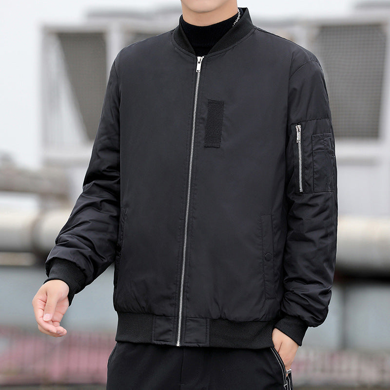 Men's Bomber Jacket with Side Zip Pockets and Elastic Cuffs Lisslune