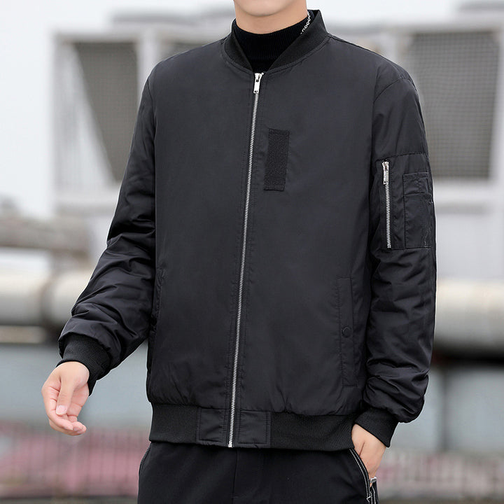 Men's Bomber Jacket with Side Zip Pockets and Elastic Cuffs Lisslune