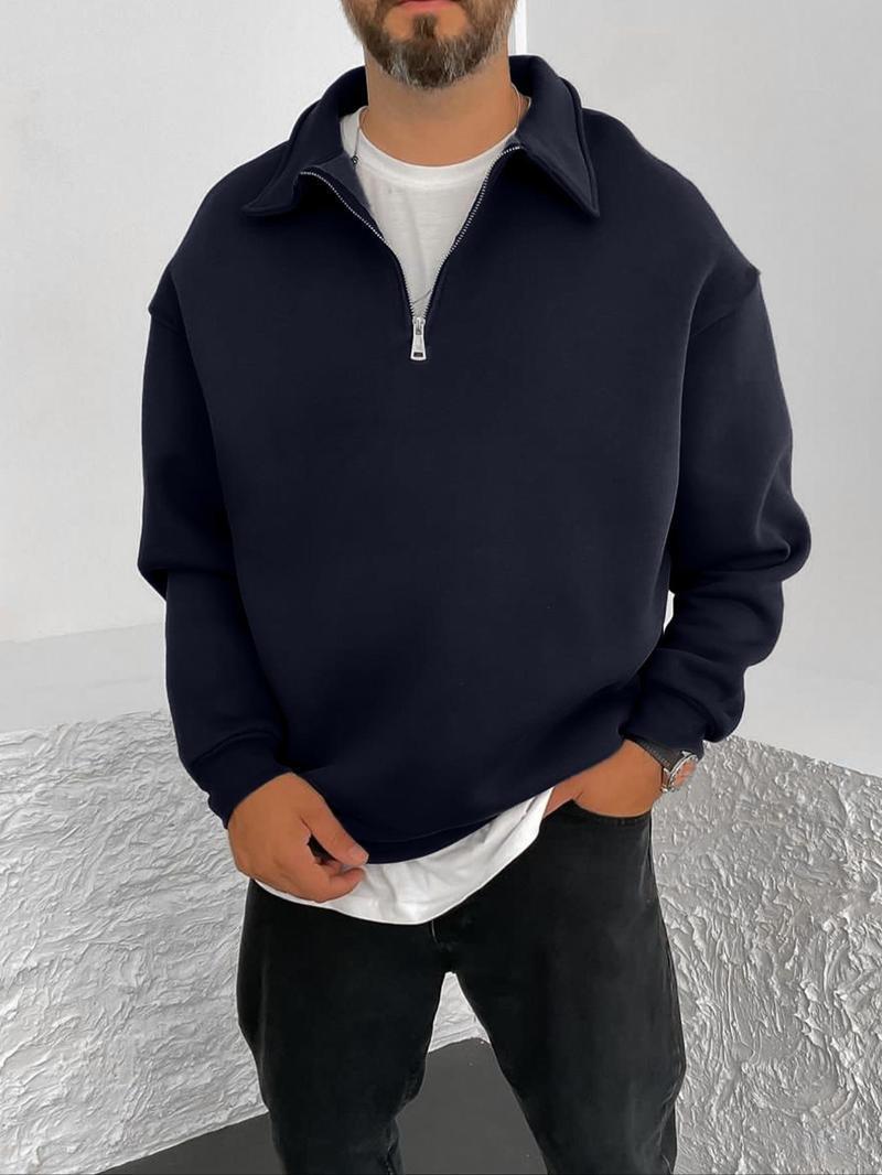 Men's modern sweat sweater with stand-up collar and half zipper Lisslune