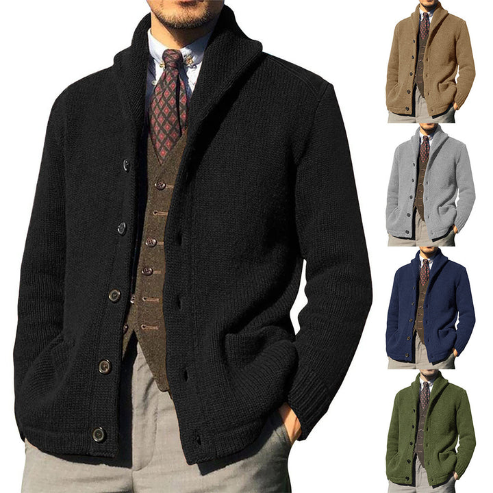Men's Elegant Cardigan with High Collar and Button Plackets Lisslune