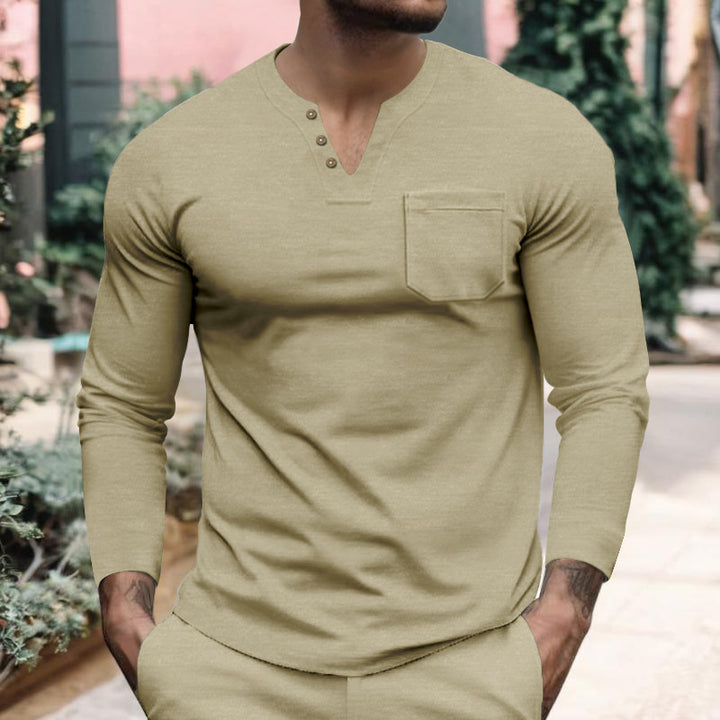 Men's long sleeve shirt with button placket and chest pocket Lisslune
