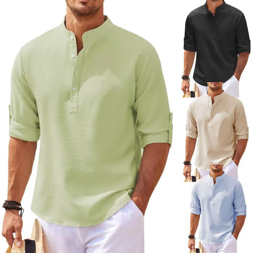 Men's long-sleeve shirt with textured surface and modern button placket Lisslune