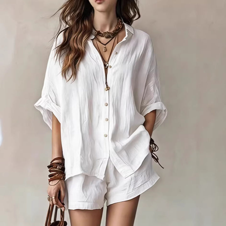 Women Casual Linen Set with Button Placket and Practical Pockets Lisslune
