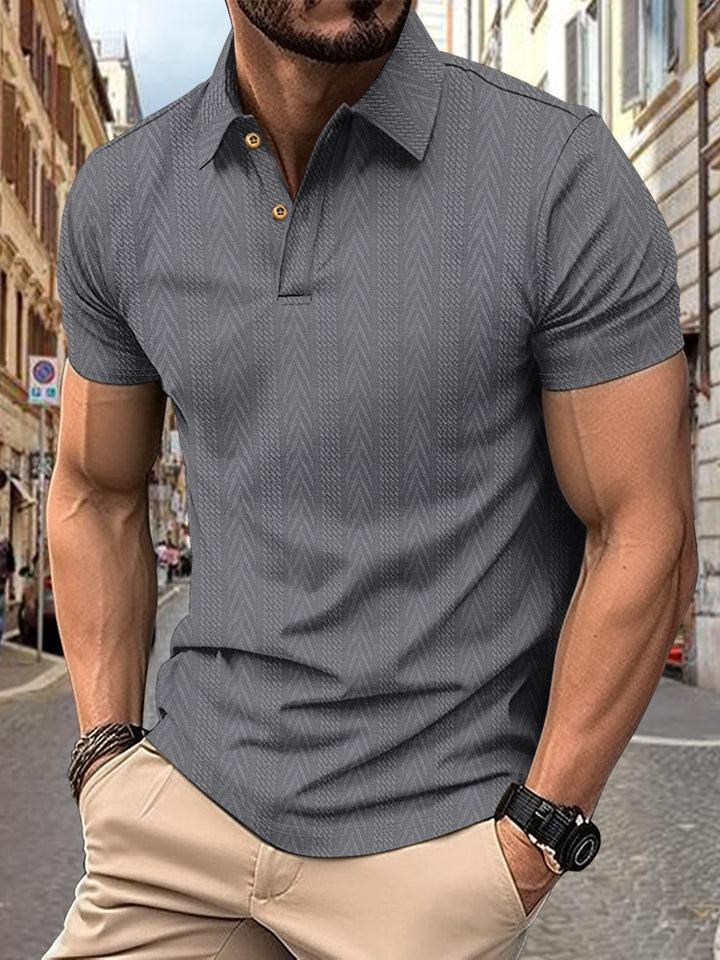 Men's Short Sleeve Polo Shirt with Textured Design and Elegant Button Placket Lisslune