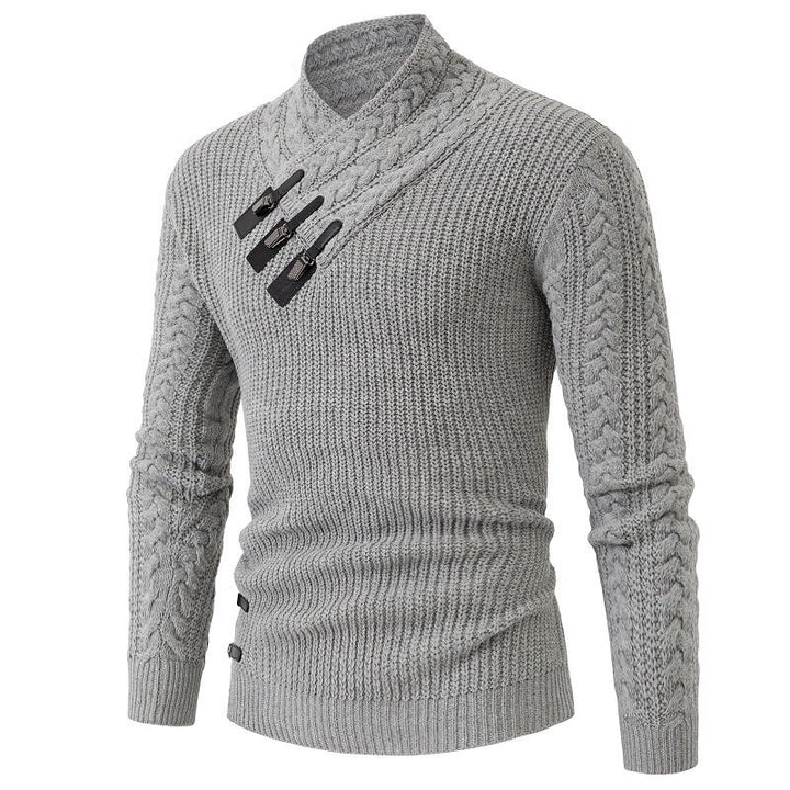 Men's knit sweater with elegant shawl collar and cable pattern Lisslune