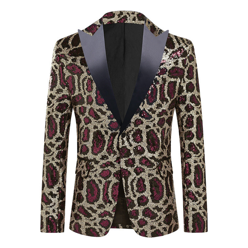 Men's elegant sequin suit blazer with modern leopard print Lisslune