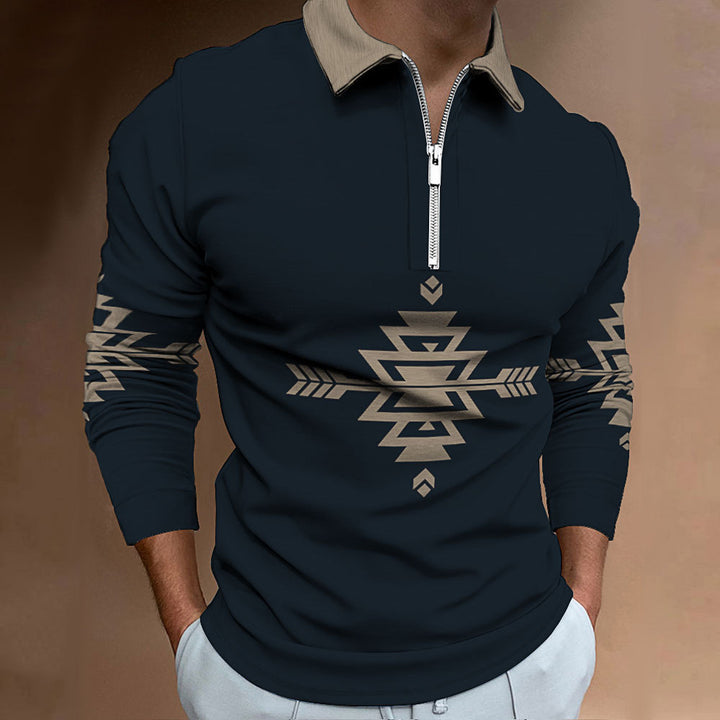 Men's long sleeve shirt with modern ethnic design and high-quality zipper Lisslune