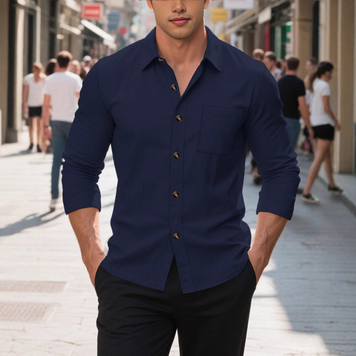 Men's long-sleeve shirt with textured design and practical chest pockets Lisslune