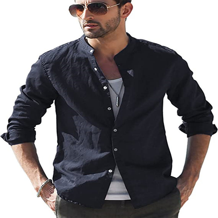 Men's long sleeve shirt with modern stand-up collar and casual look Lisslune