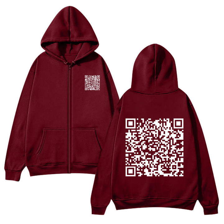 Women's hoodie jacket with QR code design and soft fleece Lisslune