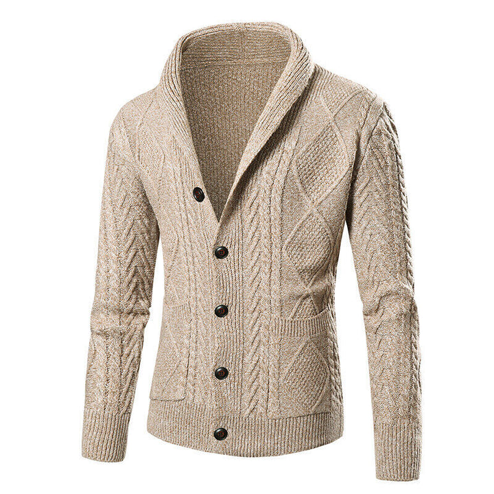 Men's cardigan with modern cable pattern and patch pockets Lisslune