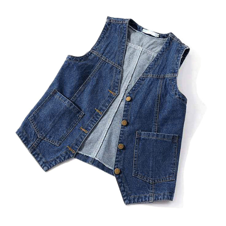 Women's Casual Denim Vest with Button Details and Patch Pockets Lisslune
