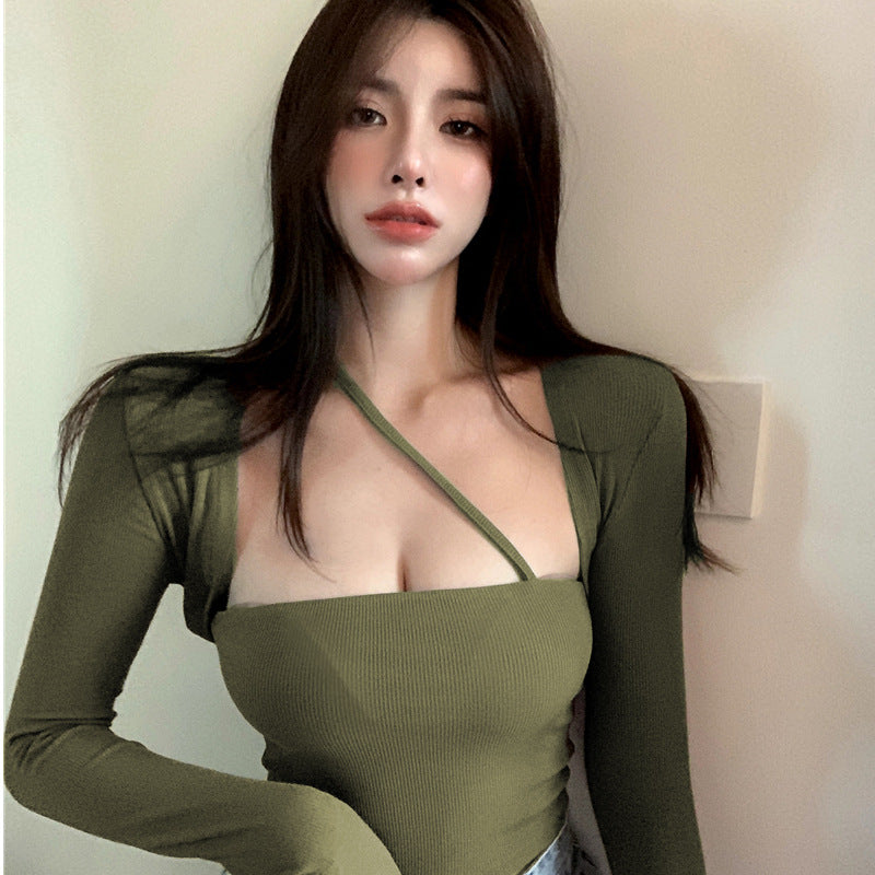 Women's long-sleeve top with asymmetric design