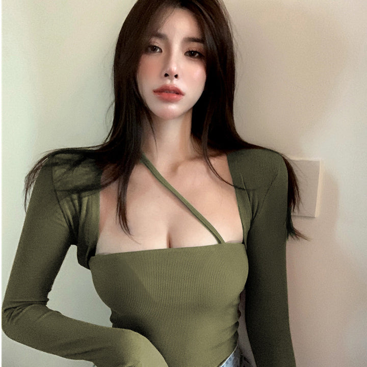 Women's long-sleeve top with asymmetric design