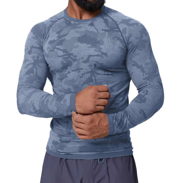 Men's Long Sleeve Compression Shirt with Camouflage Pattern Lisslune
