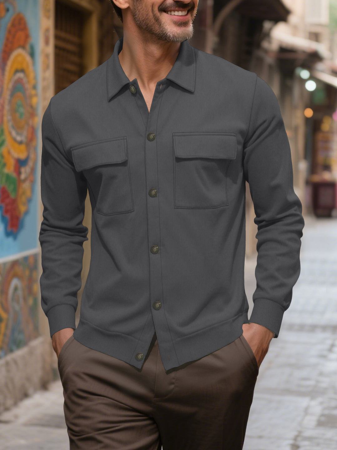 Men's fashionable shirt with practical chest pockets and elegant textured design Lisslune