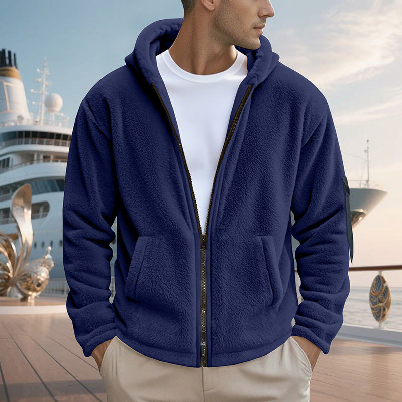 Men's fleece jacket with practical zipper and hood Lisslune