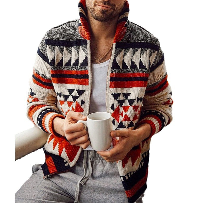Men's cardigan with geometric pattern and high collar Lisslune