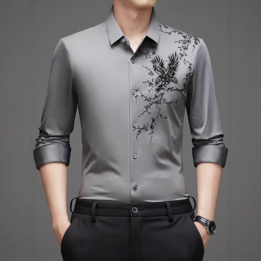 Men's long-sleeve shirt with elaborate embroidery design Lisslune
