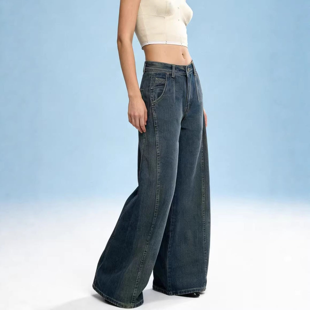 Damen weite Denim-Jeans mit hohem Bund und klassischem Schnitt Lisslune