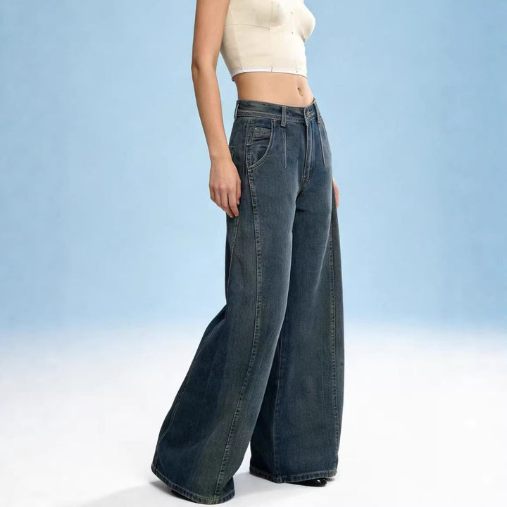 Damen weite Denim-Jeans mit hohem Bund und klassischem Schnitt Lisslune