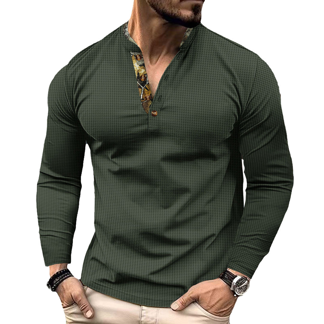 Men's elegant long sleeve shirt with fashionable stand-up collar and unique patterns Lisslune