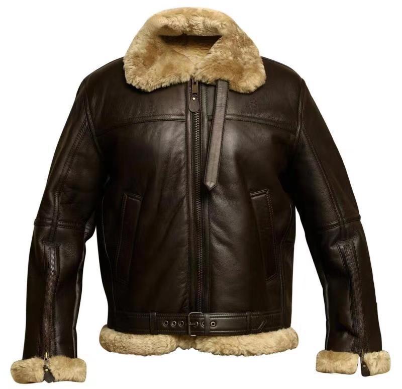 Men's robust leather jacket with warm plush collar Lisslune