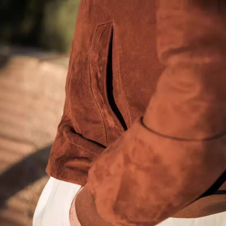 Men's high-quality suede jacket with rising collar Lisslune