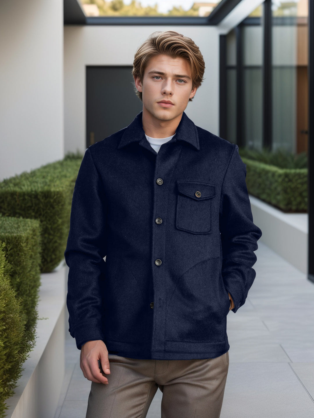 Men's fashion wool jacket with chest pocket and button details Lisslune